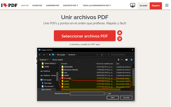 Cómo unir varios PDF